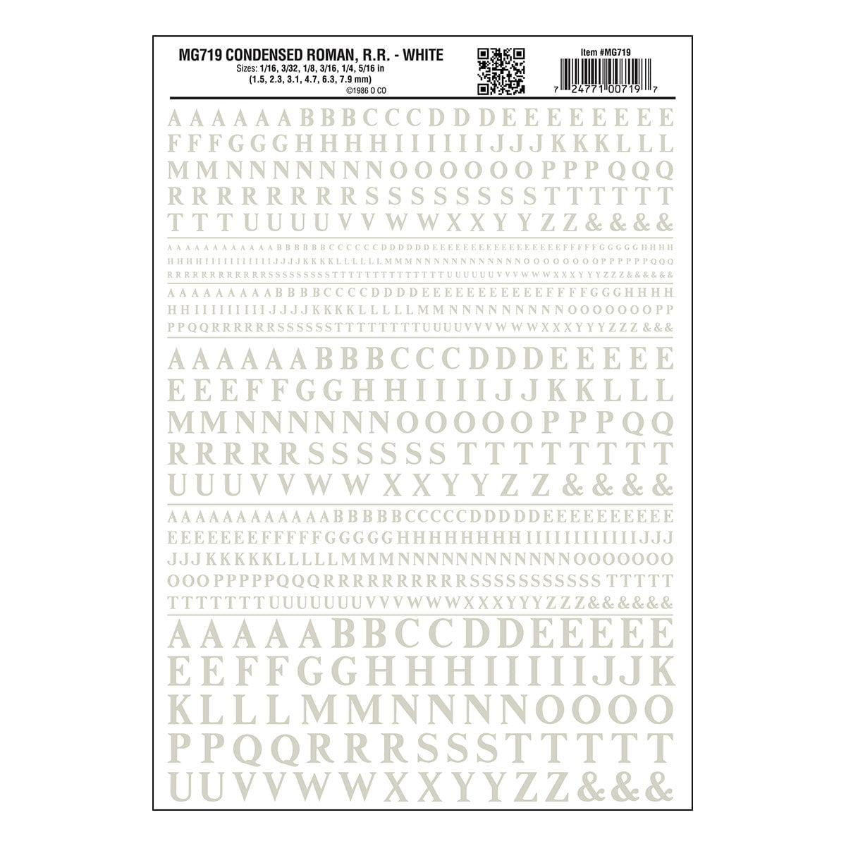 Woodland Scenics Woodland Scenics 719 Condensed RR Roman Letters / White