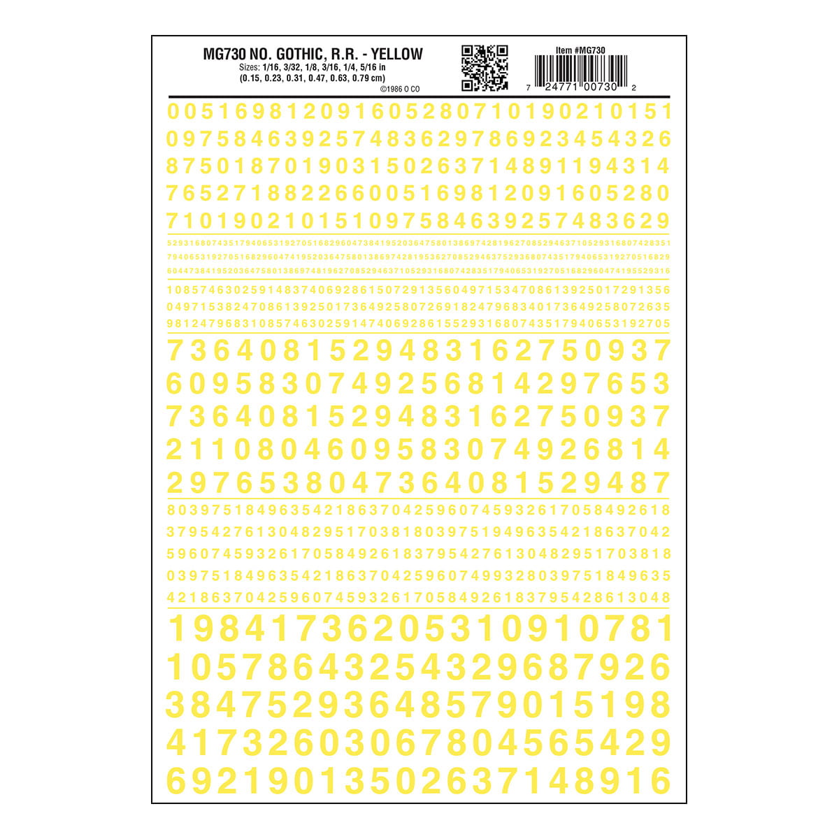 Woodland Scenics Woodland Scenics 730 RR Gothic Numbers / Yellow