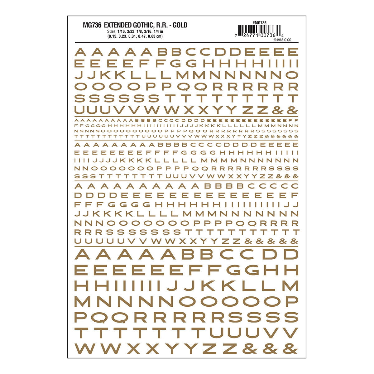 Woodland Scenics Woodland Scenics 736 Ext. RR Gothic Letters / Gold
