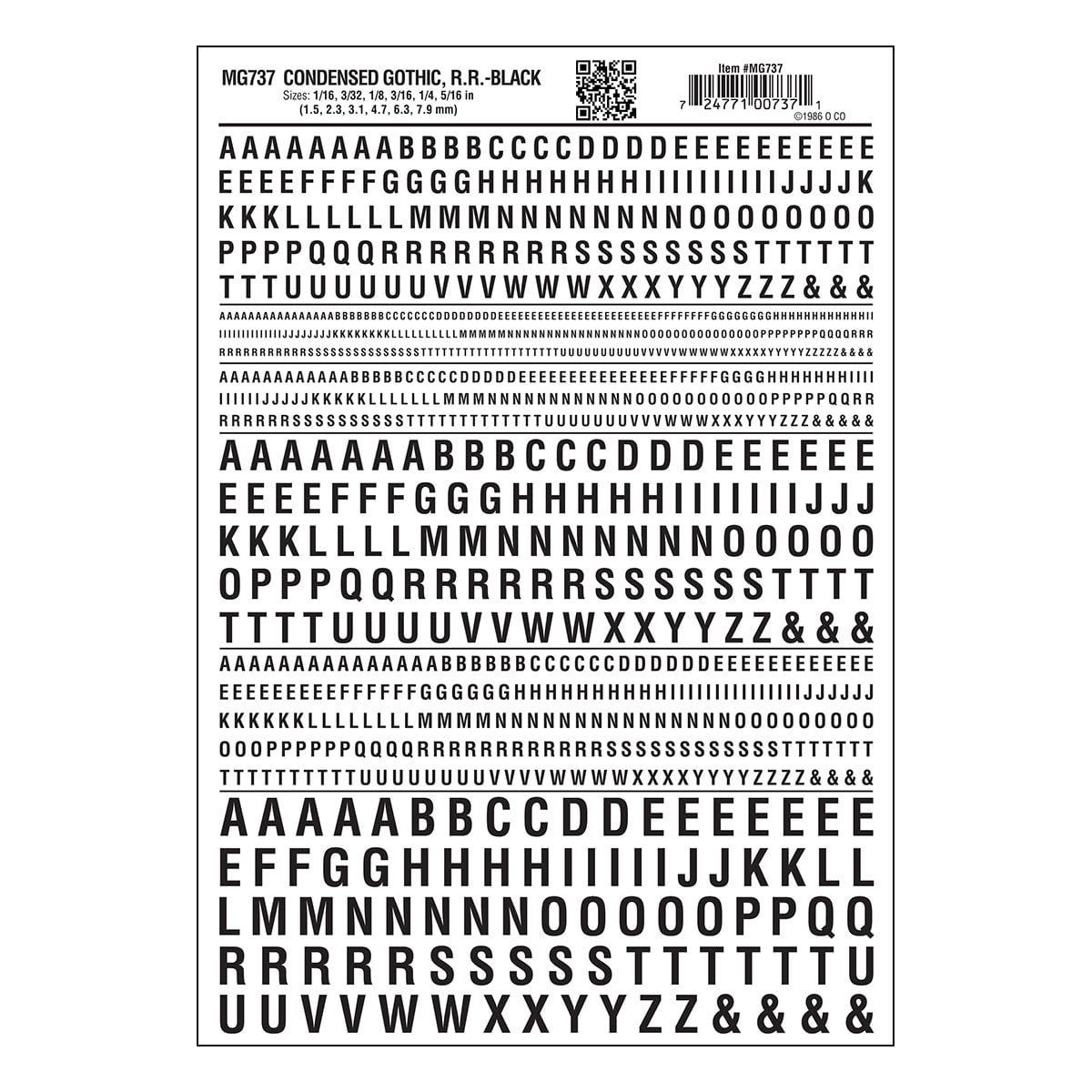 Woodland Scenics Woodland Scenics 737 Condensed RR Gothic Letters / Black