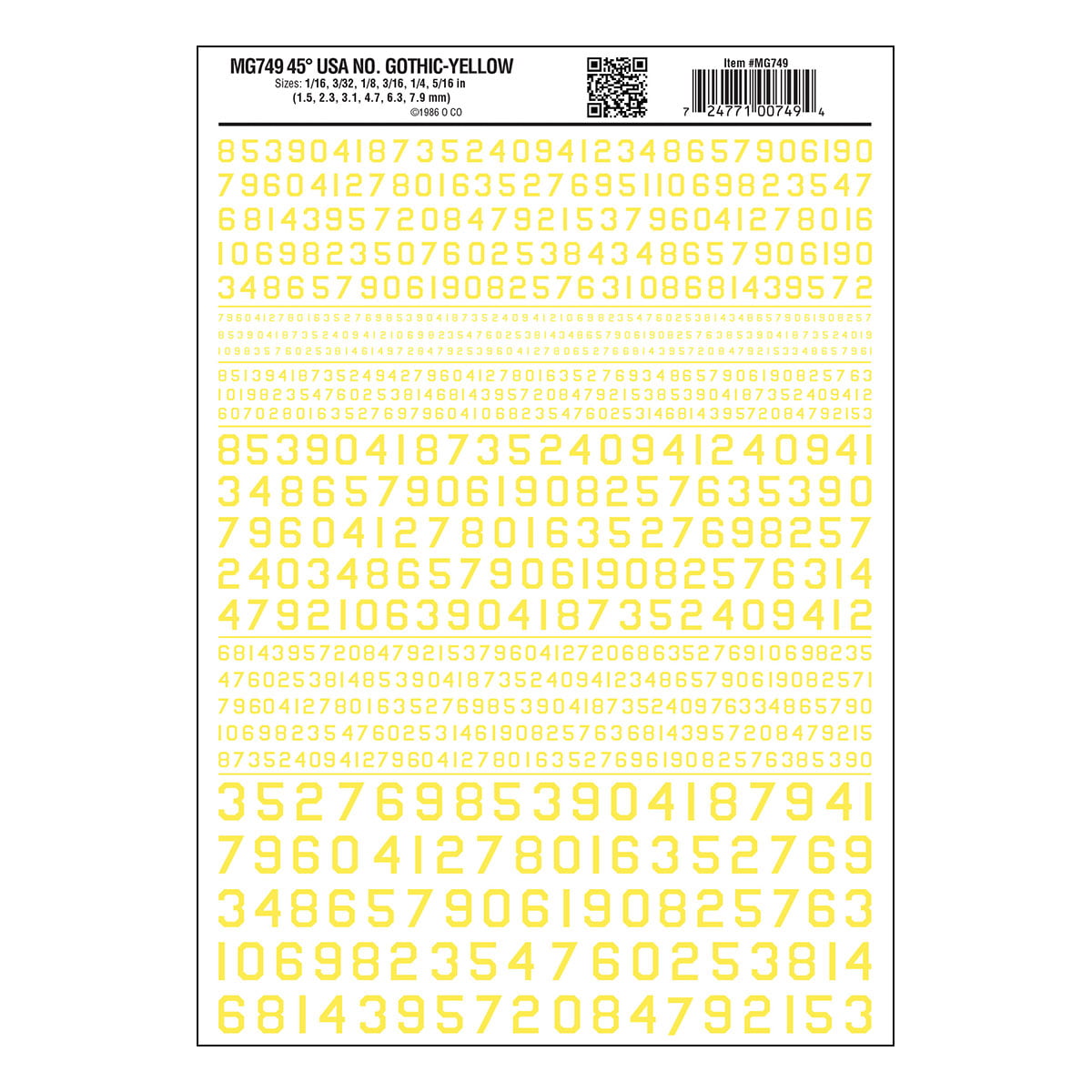 Woodland Scenics Woodland Scenics 749 USA Gothic Numbers / Yellow
