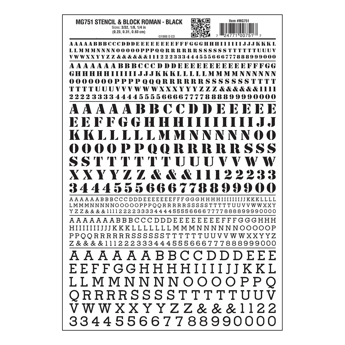 Woodland Scenics Woodland Scenics 751 Stencil Roman Letters / Black
