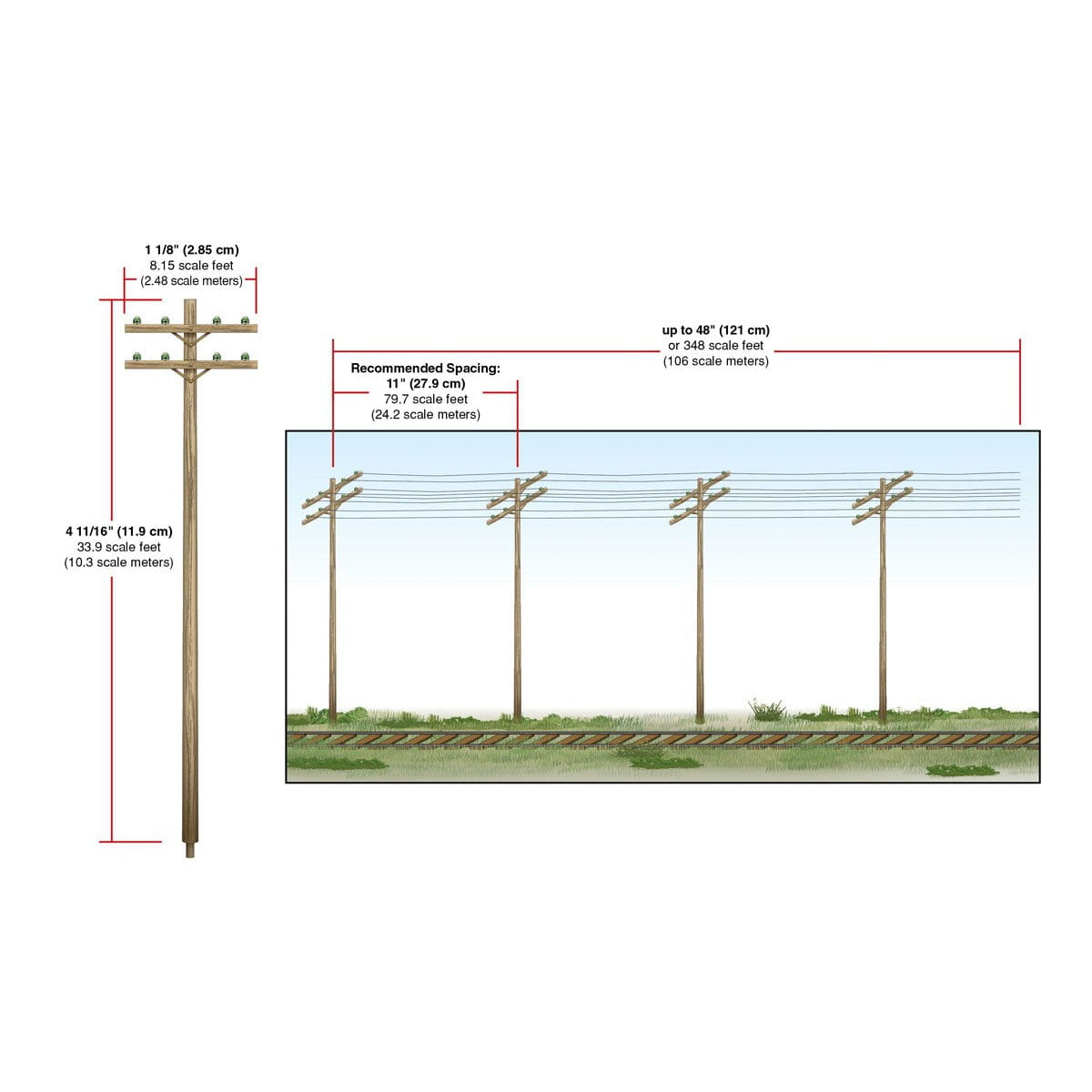 Woodland Scenics Woodland Scenics HO Scale Pre-Wired Poles Double Crossbar Power Poles