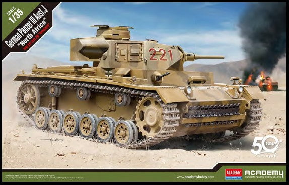 Academy MILITARY MODEL Academy 1/35 German Panzer III Ausf J Tank North Africa (New Tool) Kit