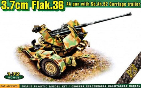 Ace MILITARY MODEL Ace 1/72 3.7cm Flak 36 AA Gun w/SdAh52 Carriage Trailer Kit