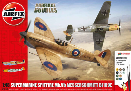 Airfix MODEL AIRPLANES Airfix 1/48 Spitfire Mk Vb & Messerschmitt Bf109E4 Dogfight Doubles Gift Set w/paint & glue