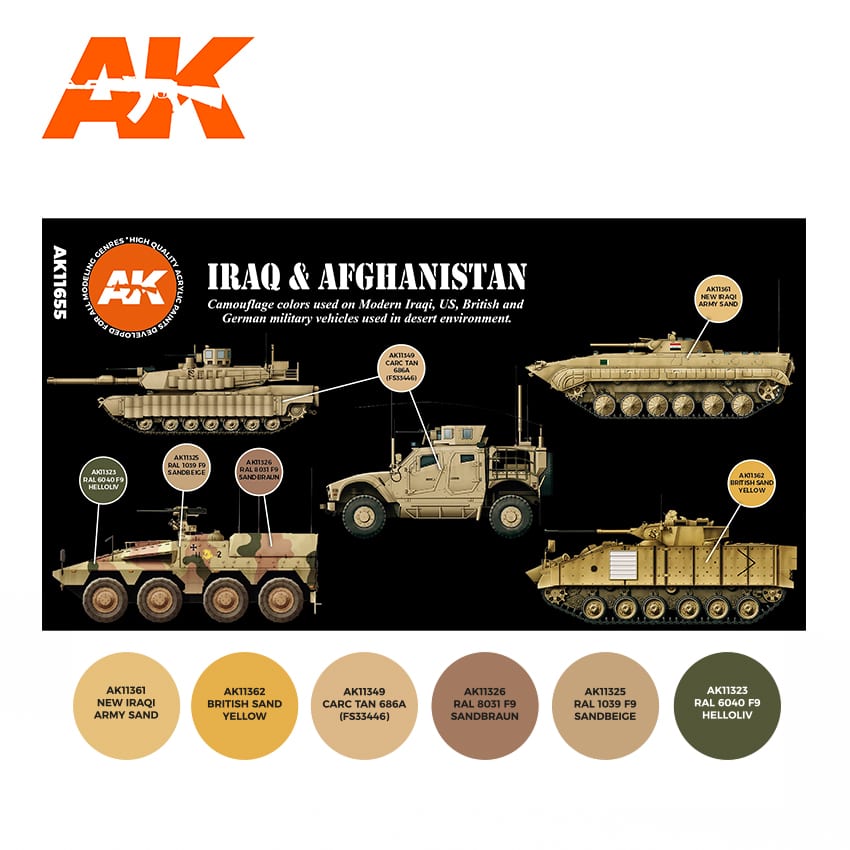 AK Interactive HOBBY PAINT AK Interactive AFV Series: Iraq & Afghanistan Camouflage Acrylic Paint Set (6 Colors) 17ml Bottles