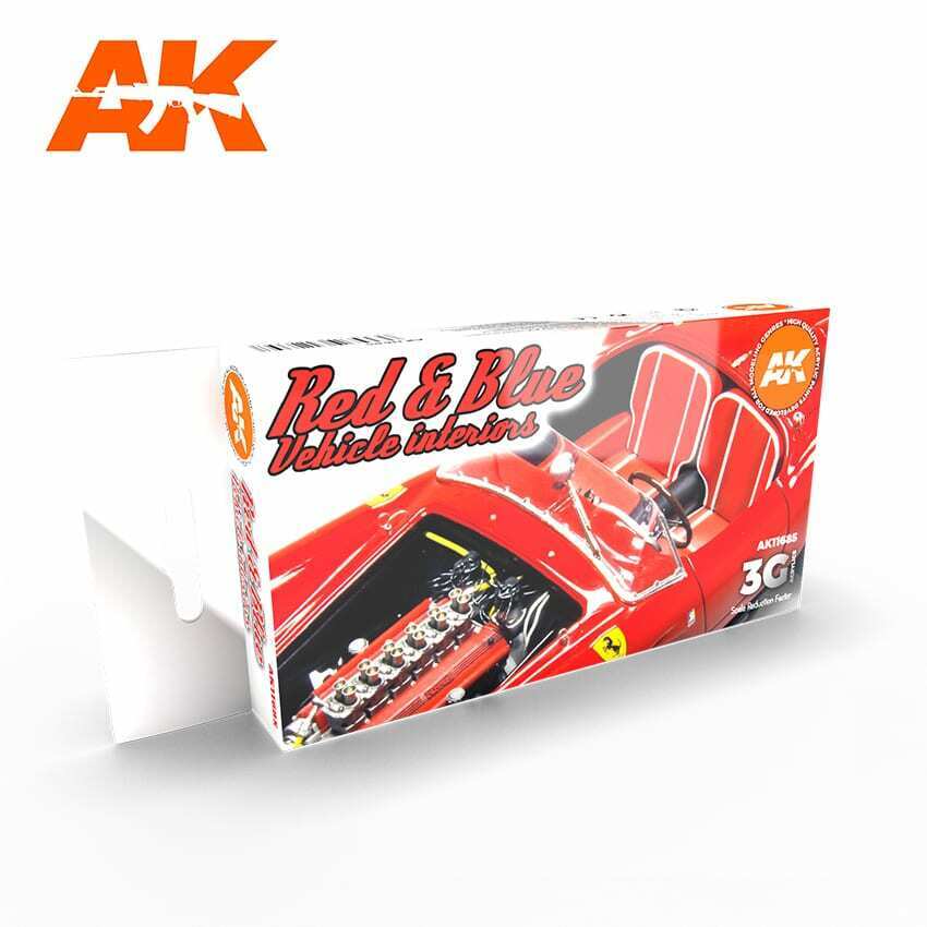 AK Interactive MODEL CARS AK Interactive Cars & Civil Vehicles Series: Cars & Civil Vehicles Series: Red & Blue Interiors Acrylic Paint Set (6 Colors) 17ml Bottles