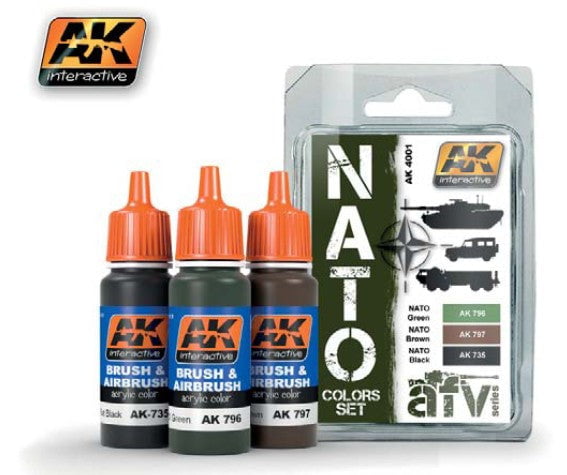 AK Interactive MODEL PAINTS AK Interactive NATO AFV Colors Acrylic Paint Set (3 Colors) 17ml Bottles