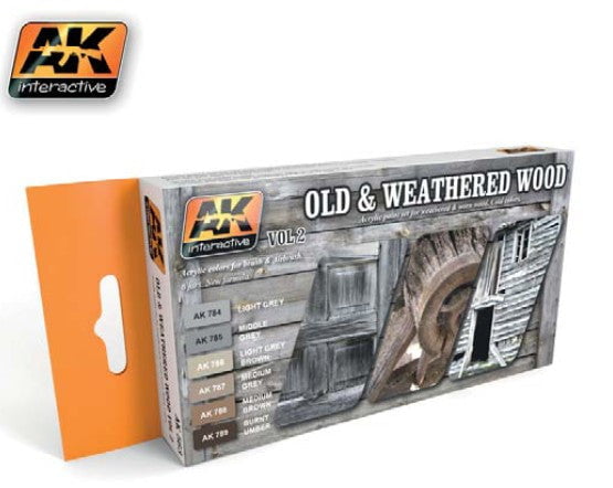 AK Interactive MODEL PAINTS AK Interactive Old & Weathered Wood Vol.2 Acrylic Paint Set (6 Colors) 17ml Bottles