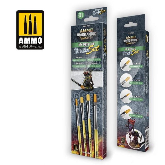 AMMO by MIG Jimenez Brush kit AMMO WARGAMING UNIVERSE - DRY BRUSH Land Brush Set