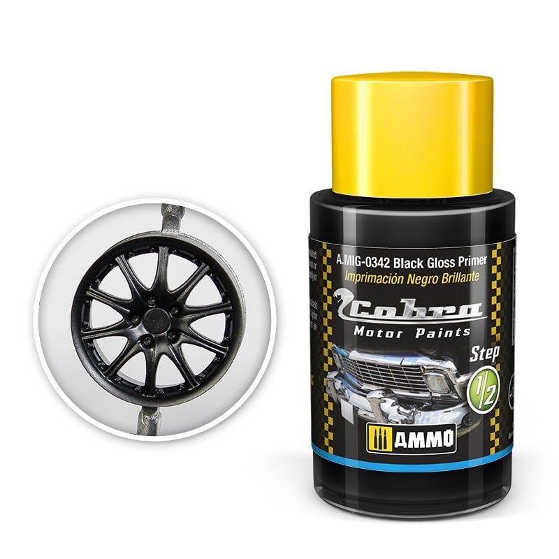 AMMO by MIG Jimenez Paint - Acrylic AMMO by Mig 342 Cobra Motor: Black Gloss Primer Acrylic Paint 30ml Bottle
