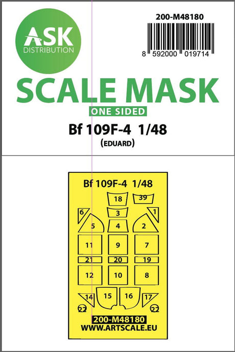 Art Scale Art Scale 1/48 Art Scale  Messerschmitt Bf 109F one-sided express mask, self-adhesive and pre-cutted for Eduard
