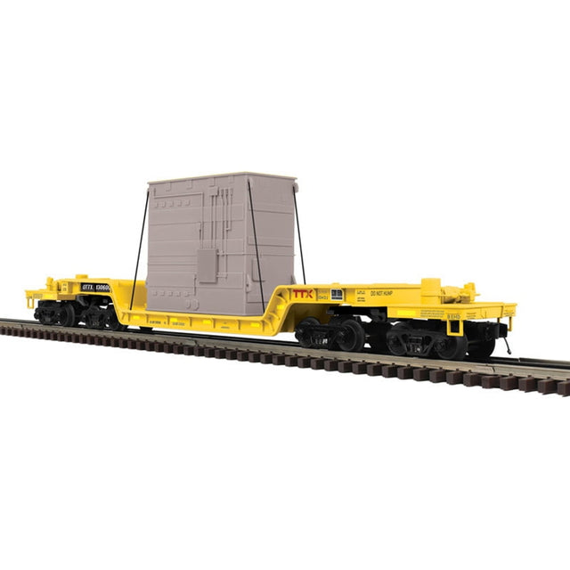 Atlas O Premier Flatcar - Heavy Duty Atlas O Premier 3003051 O Scale 75' Depressed Center Flatcar with Load Trailer Train QTTX