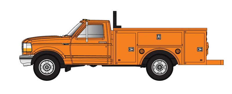 Atlas Vehicle Atlas 60000157 N Scale Ford F-250 and F-350 Pickup Truck Set - Safety Orange
