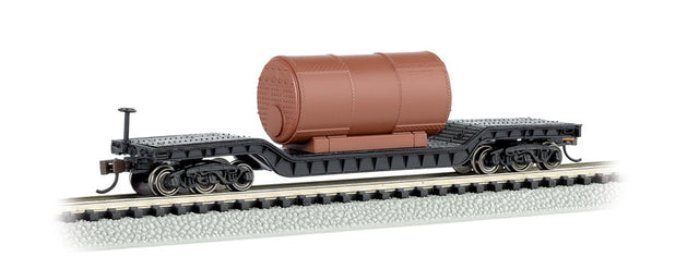 Bachmann Flatcar - Heavy Duty Bachmann 71395 N Scale 52' Center Depressed Flatcar with Boiler Load - Unlettered