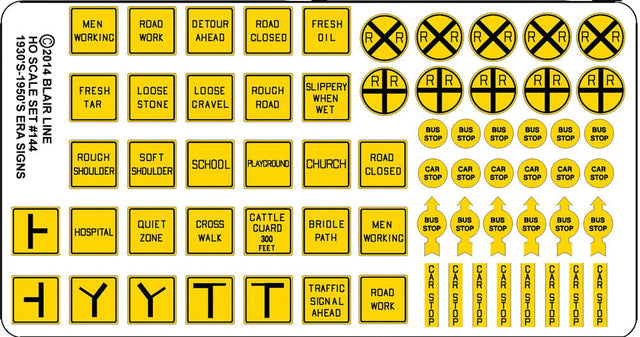 Blair Line MODEL TRAINS Blair Line HO Highway Signs - Vintage Caution 1930s-1950s (Black, Yellow)