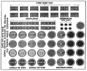 Blair Line MODEL TRAINS Blair Line HO Manhole Covers & Storm Drains - Printed on Adhesive Backed Paper