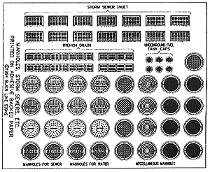 Blair Line MODEL TRAINS Blair Line HO Manhole Covers & Storm Drains - Printed on Adhesive Backed Paper
