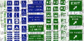 Blair Line MODEL TRAINS Blair Line N Highway Signs - Freeway & "Symbol" 1971-Present (blue, green & white)