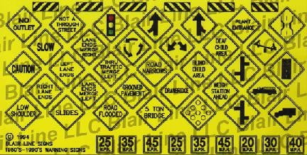 Blair Line MODEL TRAINS Blair Line N Highway Signs -- Warning #4 1948-Present (Black, Yellow)