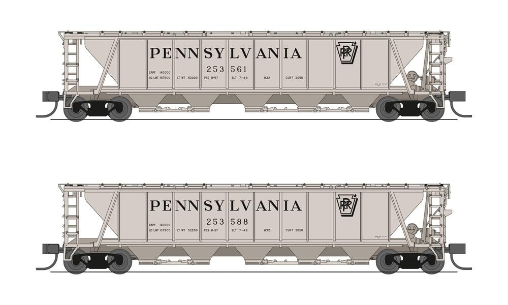 Broadway Limited Imports Covered Hopper BLI (Broadway Limited Imports) 7253 N Scale H32 Covered Hopper Pennsylvania "Shadow Keystone" 2 Pack