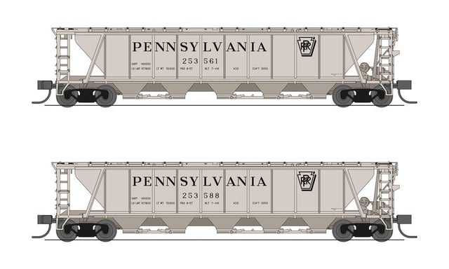 Broadway Limited Imports Covered Hopper BLI (Broadway Limited Imports) 7253 N Scale H32 Covered Hopper Pennsylvania "Shadow Keystone" 2 Pack