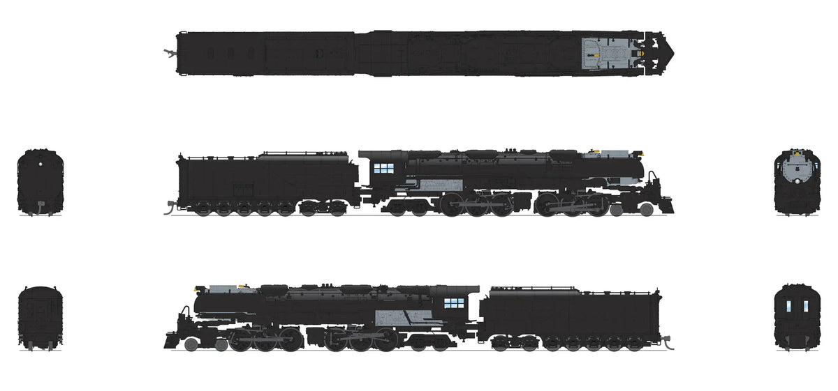 Broadway Limited Imports Steam Loco - 4-6-6-4 BLI 6992 N Scale 4-6-6-4 Challenger Steam Loco with Oil Tender Unlettered - Paragon4 (DC/DCC/Sound/Smoke)