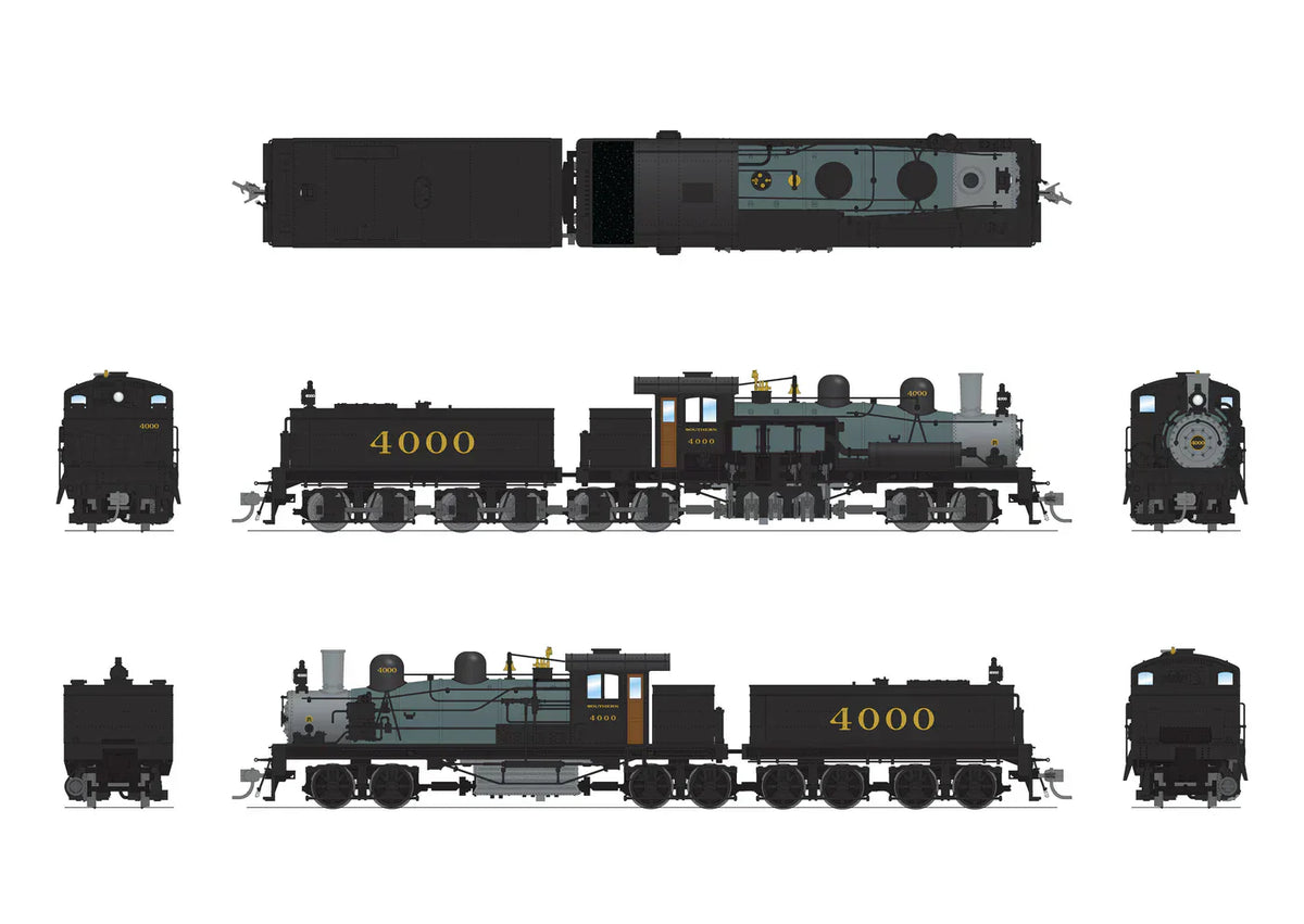 Broadway Limited Imports Steam Loco - Shay BLI 7813 HO Scale Class D 4 Truck Shay Southern (As-Delivered) 4000 - Paragon4 (Sound/DC/DCC/Smoke)