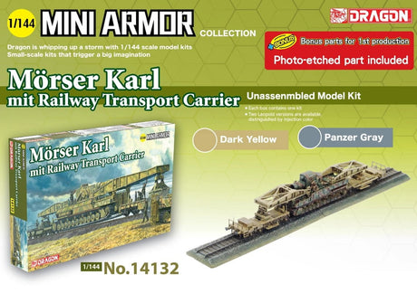 Dragon MILITARY MODEL Dragon 1/144 Morser Karl w/Railway Transport Carrier Kit