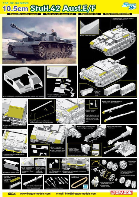 Dragon MILITARY MODEL Dragon 1/35 10.5cm StuH42 Ausf E/F Tank Smart Kit