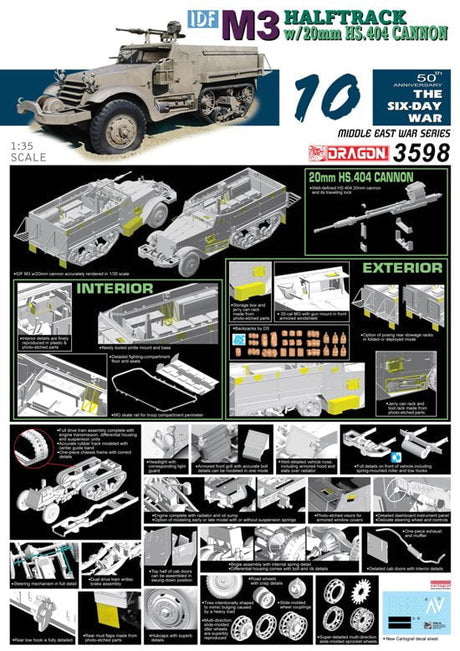 Dragon MILITARY MODEL Dragon 1/35 IDF M3 Halftrack w/20mm Hispano-Suiza HS.404 Cannon Kit