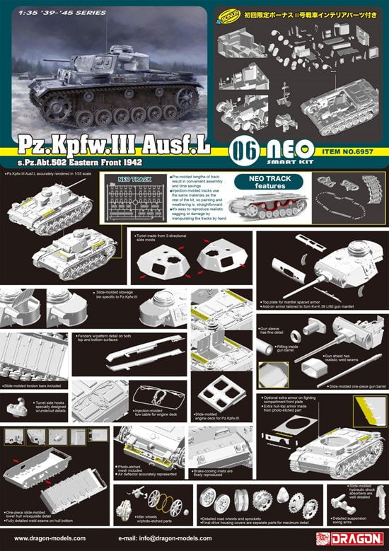Dragon MILITARY MODEL Dragon 1/35 PzKpfw III Ausf L sPz Abt.502 Tank Leningrad 1942 (Re-Issue) Kit