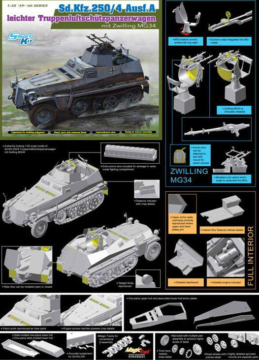 Dragon MILITARY MODEL Dragon 1/35 Sd.Kfz.250/4 Ausf A Leichter Truppenluftshutz (New Tool) Smart Kit