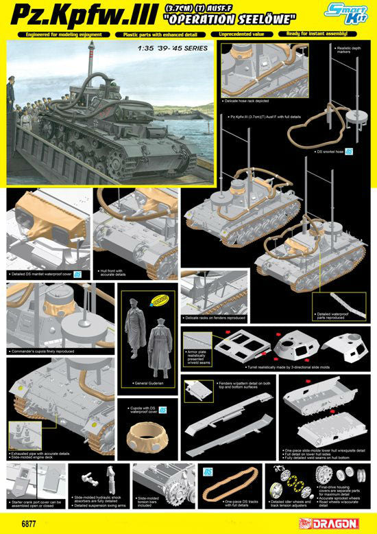 Dragon MILITARY MODEL Dragon 1/35 Tauchpanzer PzKpfw III 3.7cm (T) Ausf F Diving Tank w/Combat Cameramen Operation Sea Lion Kit