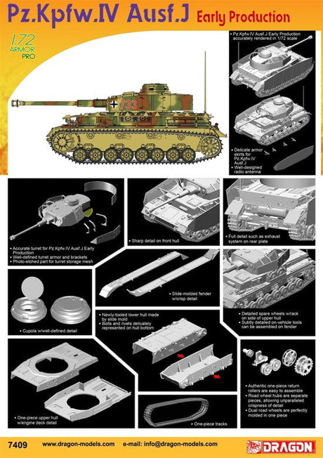 Dragon MILITARY MODEL Dragon  1/72 PzKpfw IV Ausf J Early Production Tank Kit
