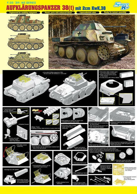 Dragon MILITARY MODEL Dragon Modes 1/35 Aufklarungspanzer 38(t) mit 2cm Kw.38 Smart Kit