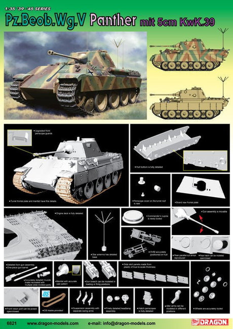 Dragon MILITARY MODEL Dragon PzBeobWg V Panther Tank w/5cm KwK 39/1 Gun  1/35