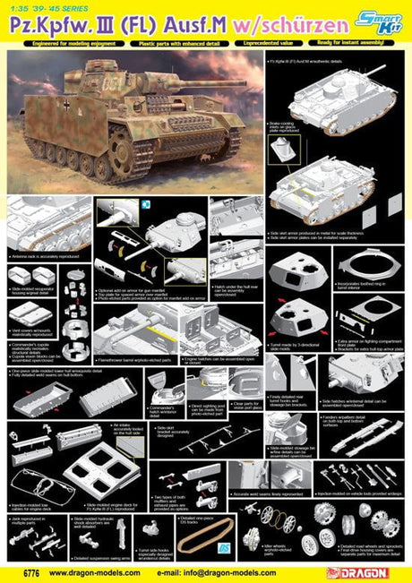 Dragon MILITARY MODEL Dragon PzKpfw III (FL) Ausf M Tank w/Side-Skirt Armor  1/35