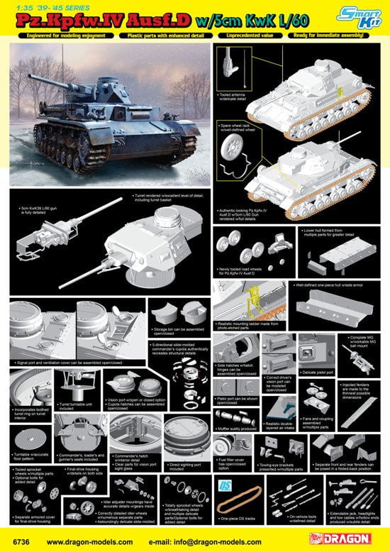 Dragon MILITARY MODEL Dragon PzKpfw IV Ausf D Tank w/5cm L/60 Gun 1/35