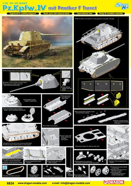 Dragon MILITARY MODEL Dragon  PzKpfw IV Tank w/Panther F Turret 1/35