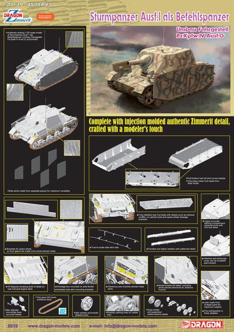 Dragon MILITARY MODEL Dragon  Sturmpanzer Ausf I BefehlsPz Assault Infantry Vehicle Based on PzKpfw IV Ausf G Chassis 1/35
