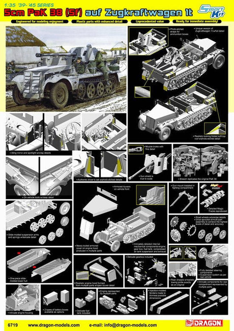 Dragon MILITARY MODEL Dragon Zugkraftwagen 1t w/5cm Pak 38 Gun Smart  1/35