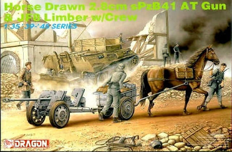 Dragon MILITARY MODEL Drgaon Military 1/35 Horse Drawn 2.8cm sPzB41 AT Gun & JF8 Limber Wagon w/3 Crew Kit