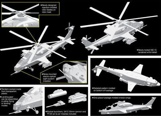 Dragon MODEL AIRPLANES Dragon 1/144 PLA WZ10 Attack Helicopter Kit