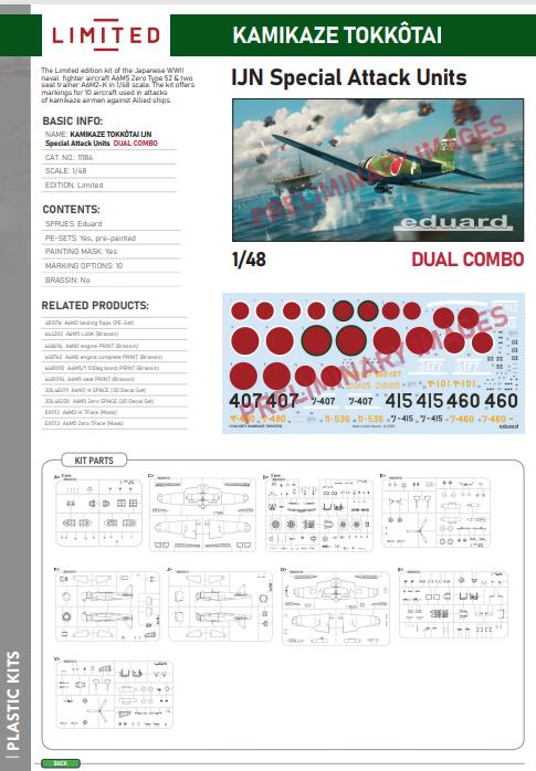 Eduard Eduard 1/48 Kamikaze Tokkotai ZERO DUAL COMBO (A6M5 & A6M2-K) (LE) Plastic Model Kit
