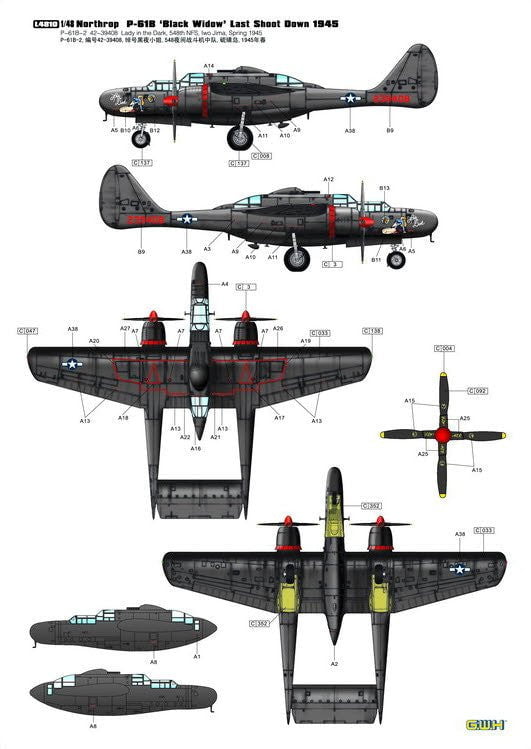 Great Wall Hobby MODEL AIRPLANES Great Wall Hobby 1/48 WWII USAAF P61B Black Widow Aircraft Last Shoot Down 1945 Kit