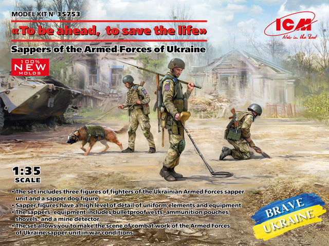 ICM Models MILITARY MODEL ICM Models 1/35 Brave Ukraine: Sappers (Minesweepers) of the Armed Forces of Ukraine (3) w/Dog & Equipment Kit