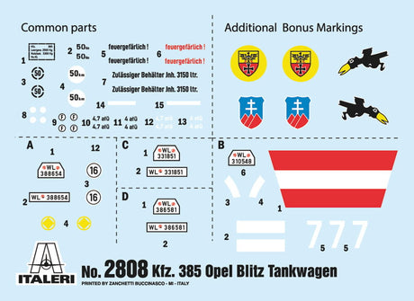 Italeri MILITARY MODEL Italeri 1/48 Opel Blitz fKz385 Tankwagen Battle of Britain 80th Anniversary Kit