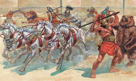 Italeri MILITARY MODEL Italeri 1/72 Gladiators (13, 4 Horses, Chariot, 2 Lions, Bear) Set